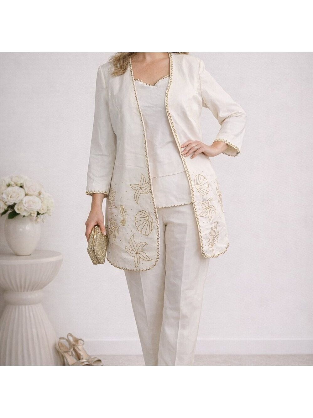 Womens | Donna Vinci Formal Linen Women's 3pc Pant Suit. | C1